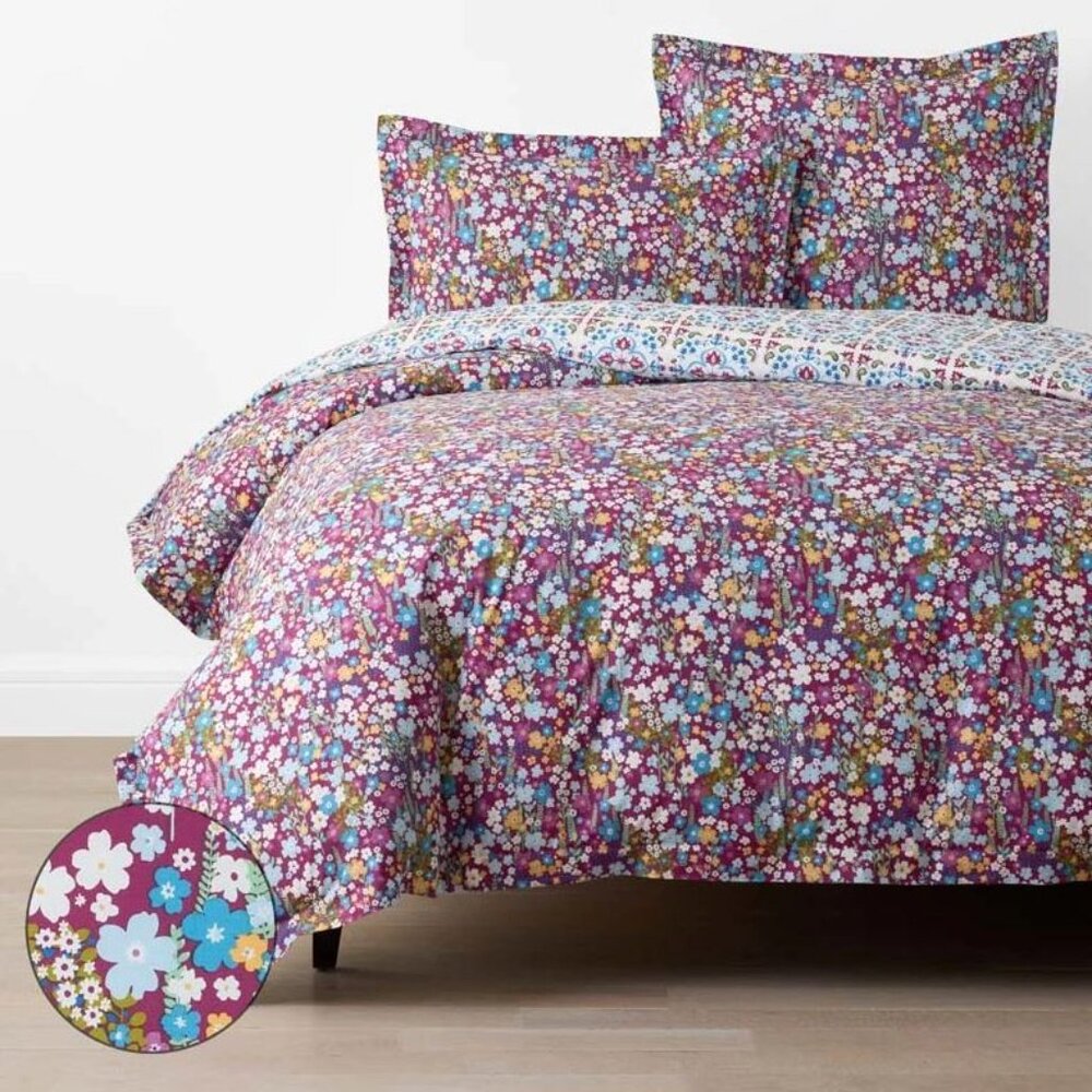 Idril Reversible Classic Cool Cotton Percale Duvet Cover - Magenta Pink, Full/Q